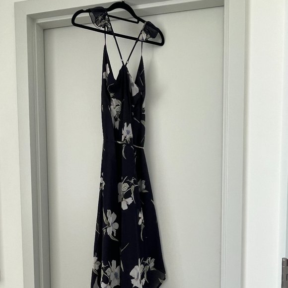 Lulus All Mine Navy Blue Floral Print High-Low Wrap Dress X-Small XS - Picture 4 of 5
